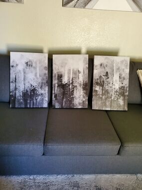 Set of 3 Abstract Black & White Canvas Panels